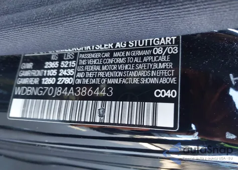 2004 Mercedes-Benz S 430 из США, поврежденный, VIN WDBNG70J84A386443